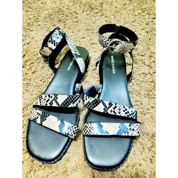Marc Fisher Shoes - Marc Fisher Black and Snake Print Leather Sandals